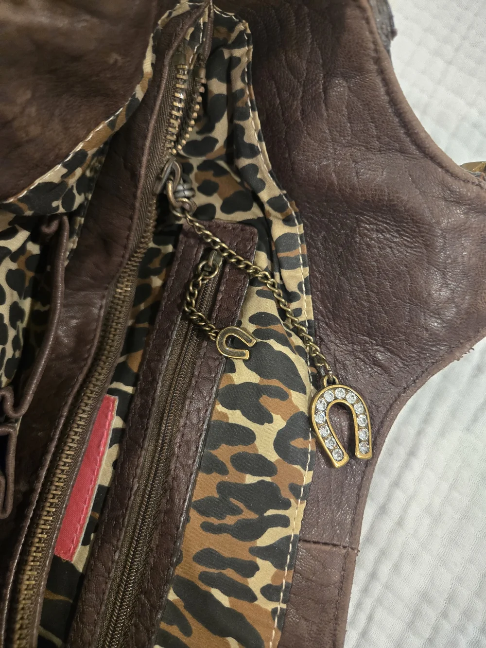 Betsey Johnson Brown Stud-Embellished Leather Shoulder Bag